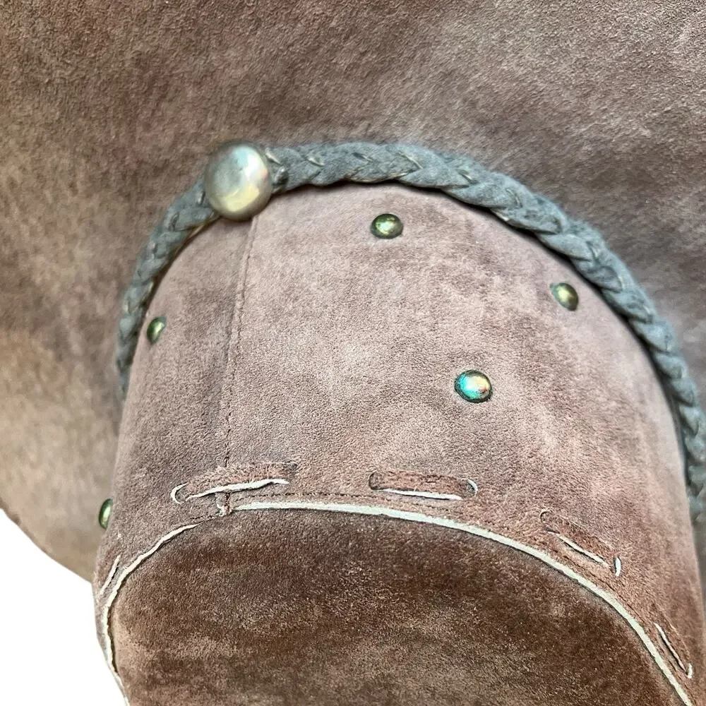 Leather Cowboy Hat Unisex Size M Men Women Vintage Brown Suede Retro Western